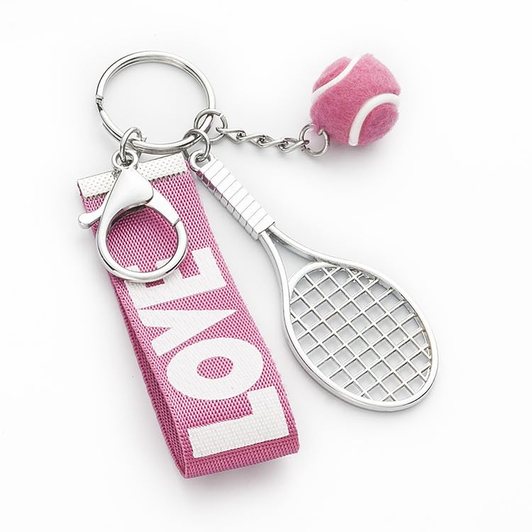 Love Cute Football Tennis Baseball Key Chain Colorful Tennis Rackets Keychains and Sports Gifts for Women Men