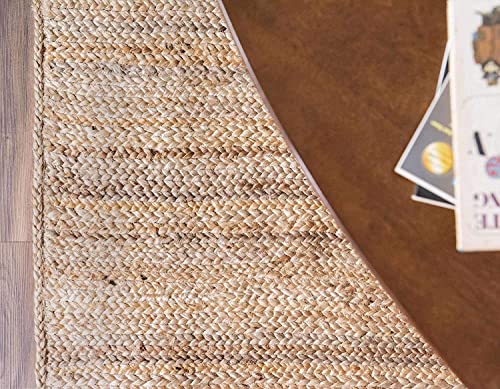 Image of Braided Reversible Carpet for Bedroom Living Room Dining Room (Beige, Jute, 6x12 Feet)