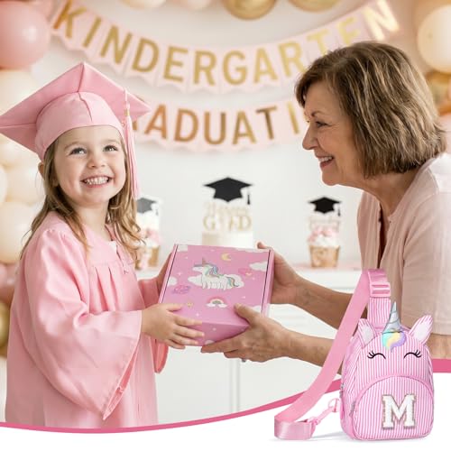 Image of COSHAYSOO Pink Girls Purse Unicorn Crossbody Sling Bag, Personalized Graduation Dance Recital Performance Birthday Gifts for Kids Girl 3-8 Daughter Granddaughter Niece Initial Monogrammed Letter M