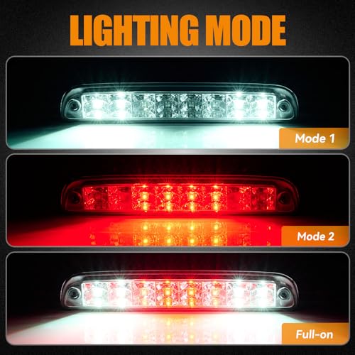 Image of Third 3rd Brake Light LED for 1999-2016 Ford F250 F350 F450 F550 Super Duty, High Mount Rear Brake Lights Assembly for 99-16 F-250-F-550, 1993-2011 Ford Ranger Cab Cargo Stop Light (Chrome)