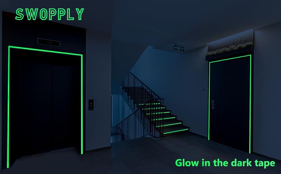 Image of JSITON Glow in The Dark Tape, Luminous Safety Markers for Stairs and Walls,Transparent Radium Sticker for Nighttime Visibility & Safety 9.85 Ft x 0.5 Inch Roll, Green (Radium)
