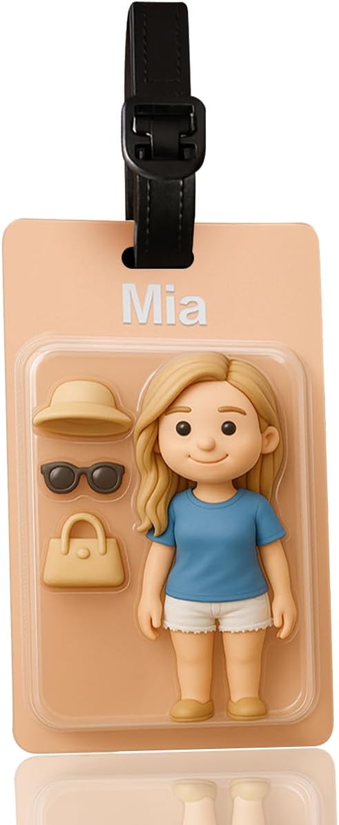 Custom 3D Effect Cartoon Character Luggage Tag, 2D Printing Luggage Tags for Suitcases with Photo, Personalized Birthday Gift Luggage Name Tags for Women Men Couple Travel Lover (Custom Character)