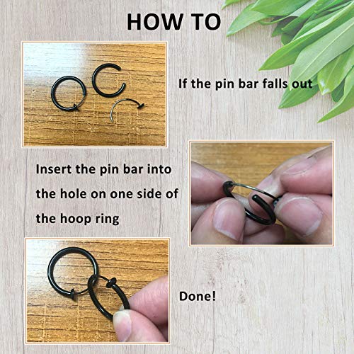 PiercingJ 8pcs Mixed Size Stainless Steel 14G Fake Nose Ring Spring Hoop, Clip On Earrings Fake Septum Cartilage Earrings Lip Ring Non Piercing Hoop Faux Body Piercing Jewelry 10-16mm4