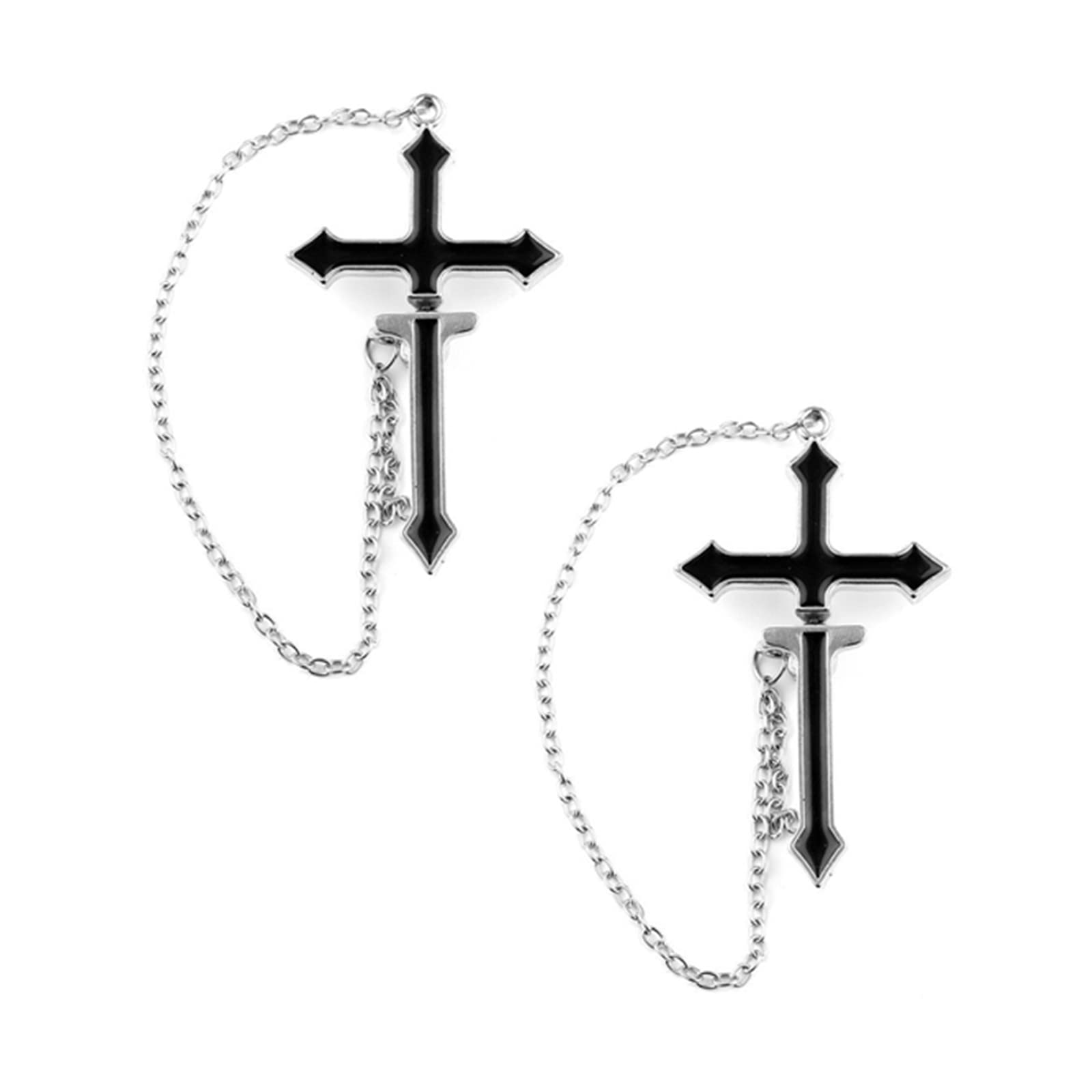 SMALLLOVE Hanging Cross Pierced Earrings for Men and Women Personalized Black Punk Fake Illusion Tunnel Cheater Chain Statement Stud Earring - Cross
