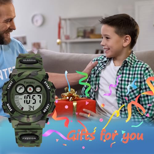 Image of Kids Watch Digital for Boys-Waterproof Kids Sports Watch with Light, Alarm&Snooze,Stopwatch Military Design Silicone Band Gift for Birthdays,Christmas Outdoor Activities(8+ Years)