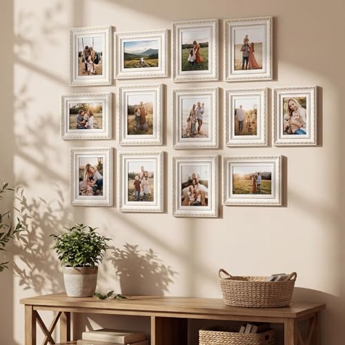 Image of 24 Pcs 5 x 7 Inch White Vintage Picture Frames Bulk | Antique Ornate Retro Baroque Photo Frames, with Backboard, for Wall Hanging Tabletop Home Decor, Wedding Christmas Display