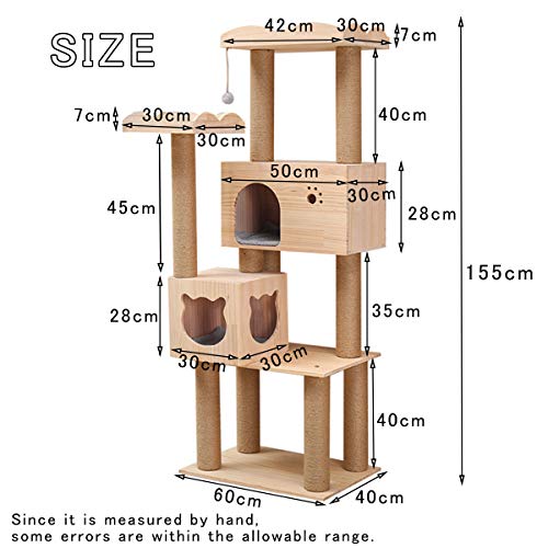 Wooden Cat Tree Condo With Natural Sisal Rope Scratching Post, Activity Tower For Cats Kittens Activity Tower Pet Play House Furniture Indoor (Type B) #TOP2
