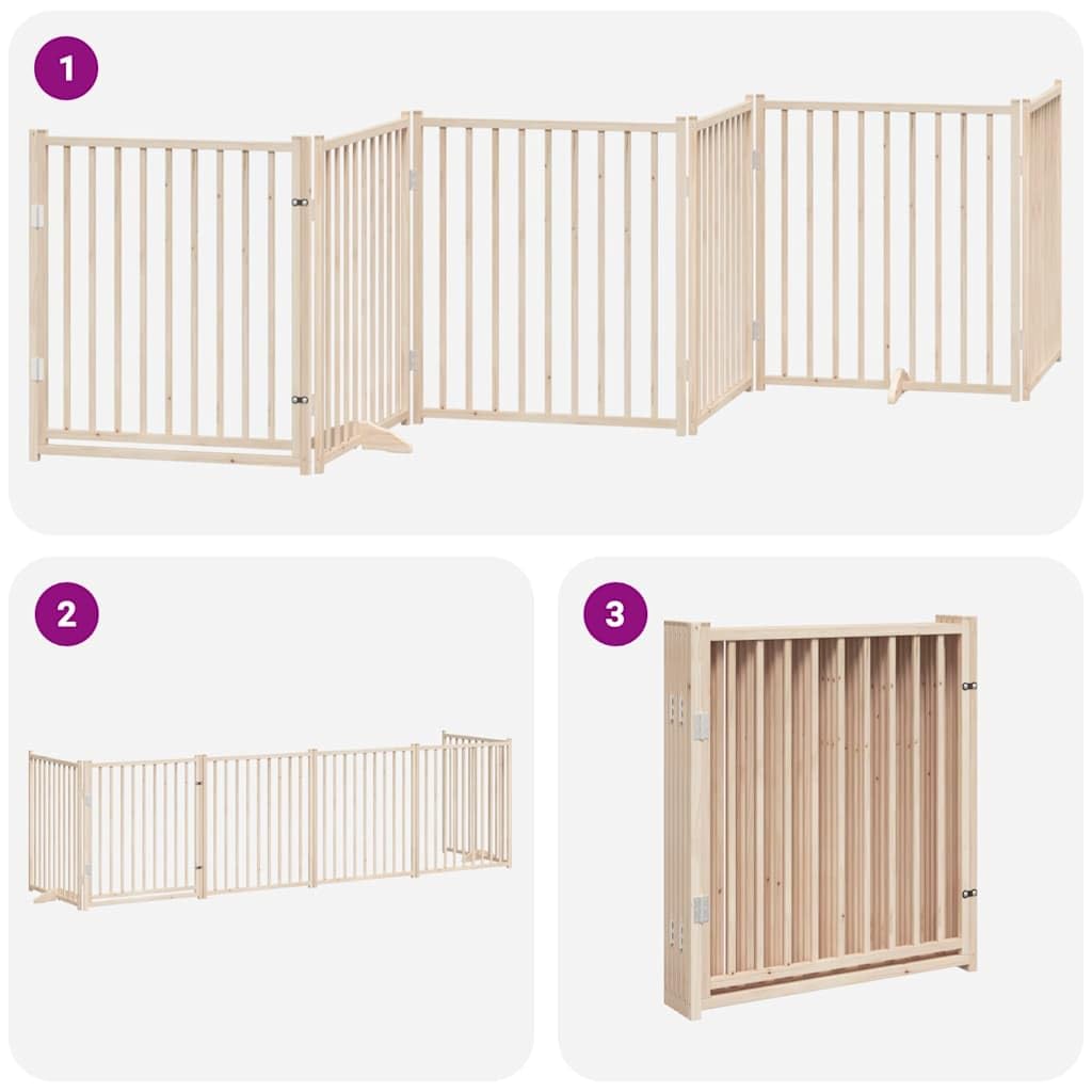 6-teiliges Hundetor mit Tür, faltbares Absperrgitter aus Pappelholz für Laufstall, Auslauf, Freigehege, Wohnung, Indoor und Outdoor, 480 cm Gesamtlänge, stabil und tragbar