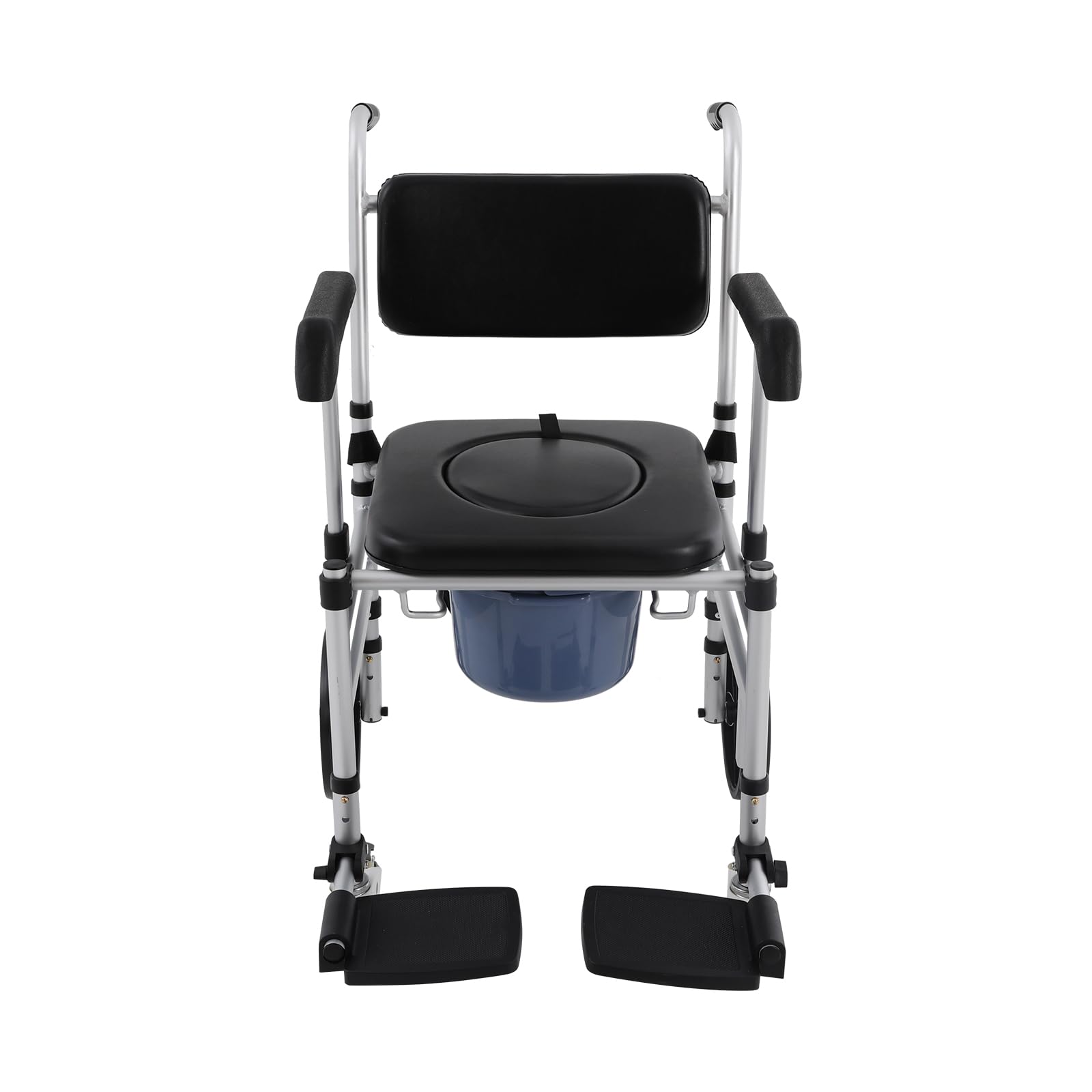 Silla de ducha 3 en 1 de aleación de aluminio, plegable, altura ajustable 46-54 cm, capacidad de carga de 150 kg, ruedas con frenos, para personas mayores, embarazadas y discapacitados