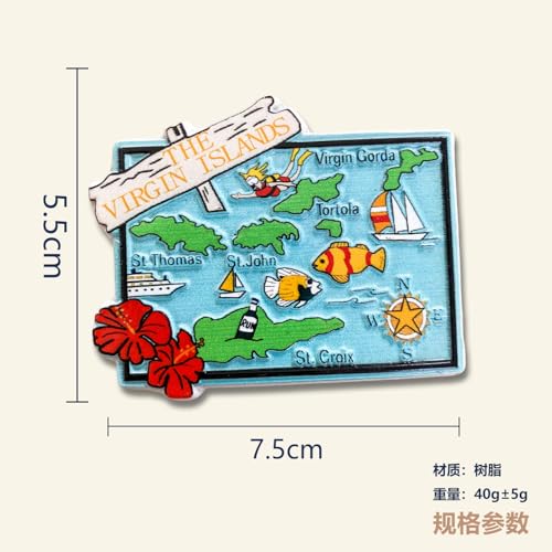 Imán decorativo mapa Islas Vírgenes 7.5cm x 5.5cm miniatura 3