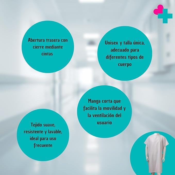 Camison con Cierre Trasero. Pijama Sanitario Mujer y Hombre para Pacientes, Clínicas y Residencias. Camisón Hospitalario Talla Única. Batas Hombre Manga Corta Facilita la Movilidad y Respiración.