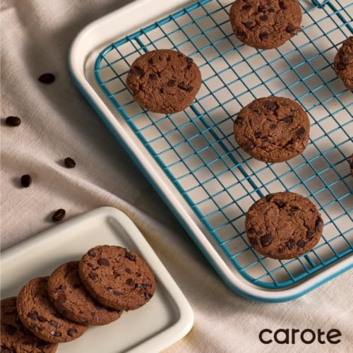 Image of CAROTE 6-Piece Ceramic Baking Pans Set, Aluminized Steel Bakeware Sets, Toxin-Free Nonstick Stackable Oven Pans with Cookie Sheet, Muffin Pan, Loaf Pan, Round & Square Cake Pan, Cooling Rack