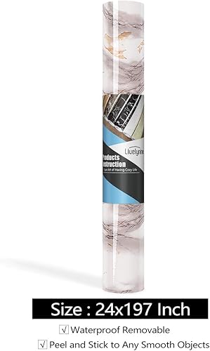 Miniatura 8 de Livelynine Papel de contacto de mármol de 24 x 197 pulgadas de ancho, para encimeras de despegar y pegar, cubierta de escritorio impermeable,
