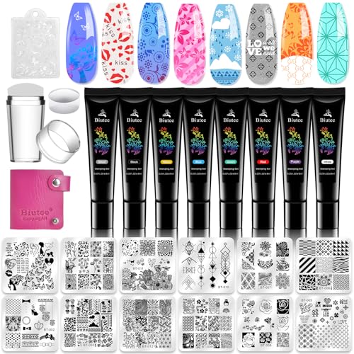 Biutee Set de Stamping Nail Art Kit d'estampage d'ongles 15 pièces modèles d'art d'ongle avec motifs d'animaux, de feuilles et de fleurs 1 Tampon 2 Grattoir...