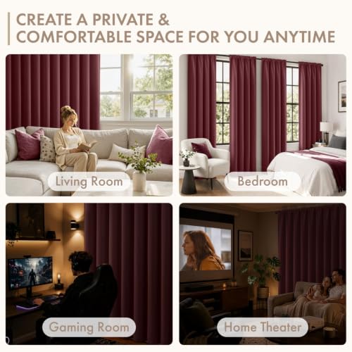 Image of MIULEE Burgundy Red Blackout Curtains 4 Panels Set 72 Inch Length Bedroom | Thermal Curtains for Summer Heat, Light Blocking Privacy Window Drapes, Top&Bottom Rod Pocket