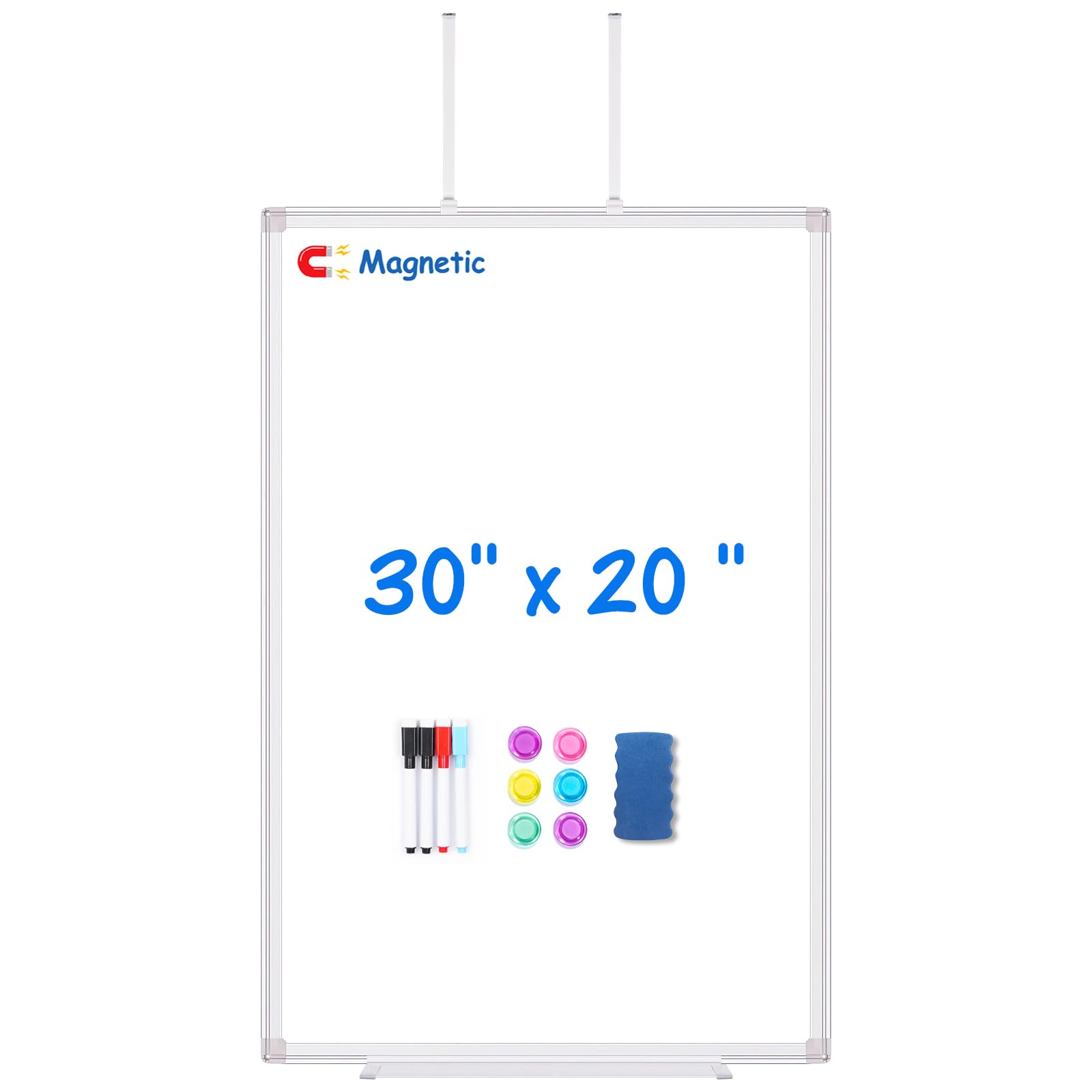 maxtek Pizarra blanca magnética pequeña para puerta y pared, 75 x 50 cm, con soporte de gancho ajustable de brazo largo, fácil de instalar, tablero de limpieza portátil para el hogar, dormitorio