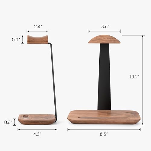 Miniatura 6 de UPERGO Soporte para auriculares de nogal, soporte de auriculares de madera para escritorio, soporte universal para auriculares con base de
