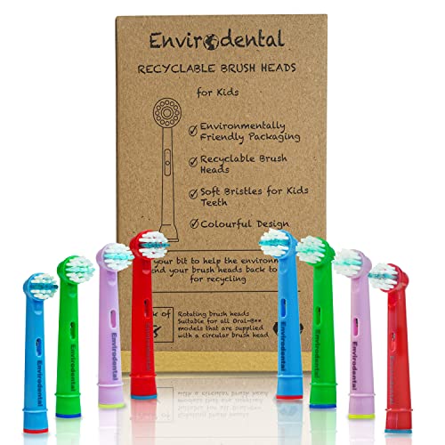 Cabezales de cepillo de dientes ecológicos compatibles con Oral B, para niños, totalmente reciclables, coloridos, paquete de 8 cepillos, con cerdas suaves para niños, para cepillos de dientes