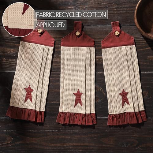 VHC-Brands-Cotton-Connell-Button-Loop-Kitchen-Towel-Set-of-3-Hanging-Kitchen-Towel-Appliqued-Bath-Kitchen-Connell-Collection-Rectangle-21×7-Star-Burgundy VHC Brands Cotton Connell Button Loop Kitchen Towel Set of 3 Hanging Kitchen Towel Appliqued Bath Kitchen Connell Collection Rectangle 21×7 Star Burgundy