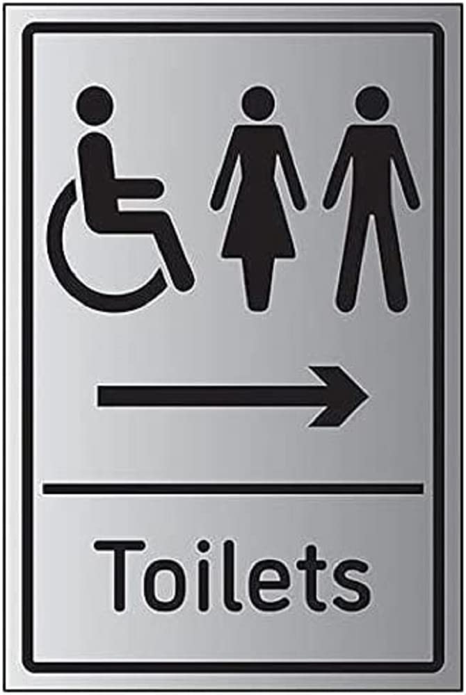 V Safety Mixed Toilets Arrow Right - 200mm x 300mm - Self Adhesive Aluminium Effect