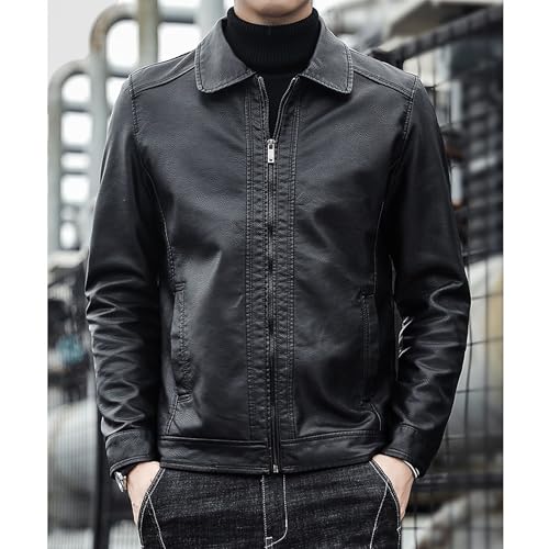 Men Classic Lapel PU Leather Coat Casual Stand Collar Faux Leathers Jacket Regular Casual Faux Moto Jackets2