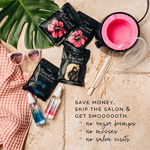 KoluaWax Hard Wax Beads for Hair Removal – Coarse Hair Formula – Face, Brazilian, Underarm, Back Chest, Bikini Waxing – Dragon Fruit & Hibiscus, 1lb Refill for Wax Warmers & 10 Applicator Sticks