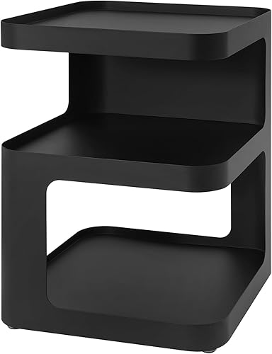 Miniatura 4 de Mesa auxiliar moderna de metal, mesita de noche de acero al carbono de 3 niveles, mesa auxiliar pequeña con almacenamiento abierto, mesa decorativa