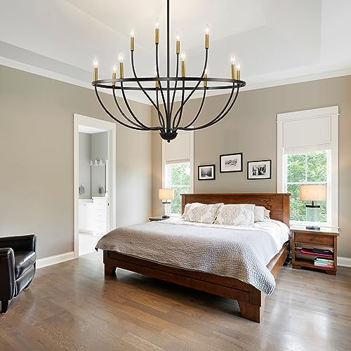 ELGOBST Modern Farmhouse Chandelier for Dining Room 12 Lights,32in Industrial Black and Gold...