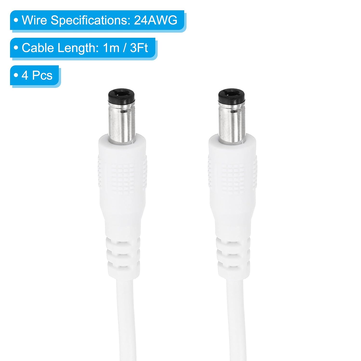 PATIKIL 3Ft Male to Male 5.5x2.5mm DC Power Extension Cable, 4 Pcs 24AWG Wire Adapter Connector Charging Cord for LED Strip DVR Router Camera, White