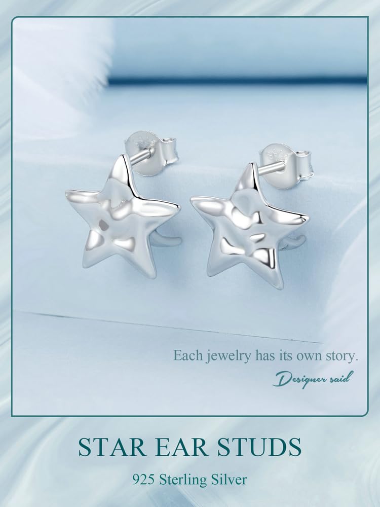 Orecchini a perno a forma di stella, in argento Sterling 925, leggeri, comodi per tutti i giorni