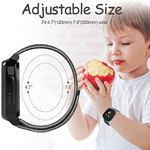 Snyeest 2-Stück Nylon Armbänder kompatibel mit Xplora X6/Anio 6 Armband, Kids Smartwatch Klettverschluss Mädchen Jungen Verstellbare Ersatz Armbänder für X6 Play/X6 Pro/Anio6,Schwarz+Blau