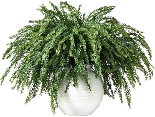 Laelfe 10 Ramas Artificiales de Pino Norfolk, Tallos de Pino Cedro Navideños Sintéticos con Tacto Realista, Ramitas de Sintéticas para Navideñas, Guirnaldas, Decoración Hogar (Cuelgan Naturalmente)