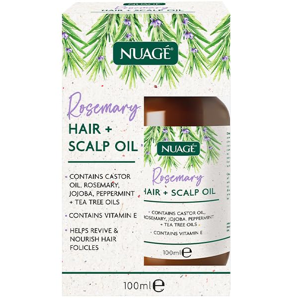 Nuage Rosemary Hair and Scalp Oil with Vitamin E - Castor Oil, Rosemary, Jojoba, Peppermint & Tea Tree Oils