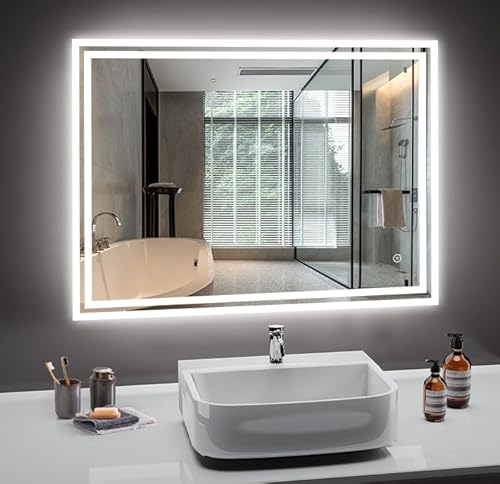 PESENXAN Spiegel mit Beleuchtung, Badezimmer Spiegel mit 3 Lichtfarben Dimmbar, Antibeschlag, Touch-Schalter und Speicherfunktion, Badspiegel mit Beleuchtung 80x60cm