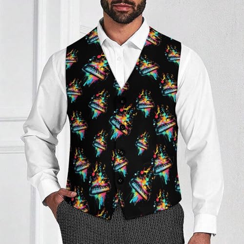 Colorful Piano Suit Vest for Men Slim Fit Tuxedo Waistcoat Button Down V Neck Business Dress Coat4