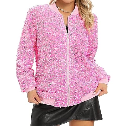 Justalwart Sequin Jackets for Womens Pink Bomber Metallic Velvet Jacket (US 16-18) Cover