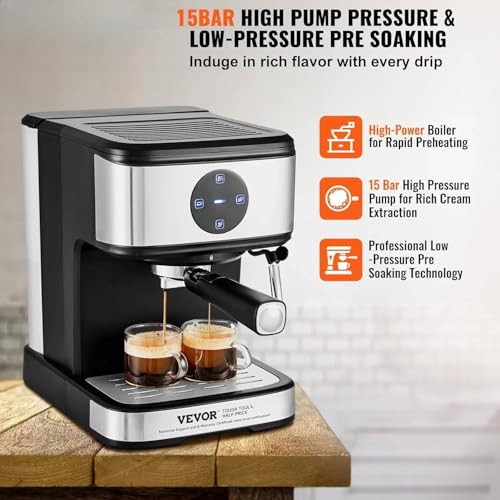 Image of Mann Mart‚Powerful 15 Bar Espresso Machine with Milk Frother - Make Cafe-Quality Coffee at Home