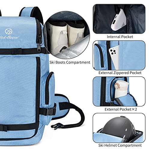 Ycd-Flocw Ski Boot Bag Backpack, 50L Large Capacity Water-Resistant Padded Ski Travel Bag & Snowboard Boot Bag For Ski Boots, Helmet, Goggles, Clothes, Gloves, Snowboard Gear (Light Blue) #TOP4