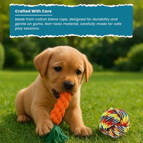Image of Dog Rope Toys for Large & Medium Aggressive Chewers | Heavy-Duty Indestructible Natural Cotton Tug & Chew Rope Toys with Easy-Hold Handle | Durable Dog Chew Toys | Set of 5
