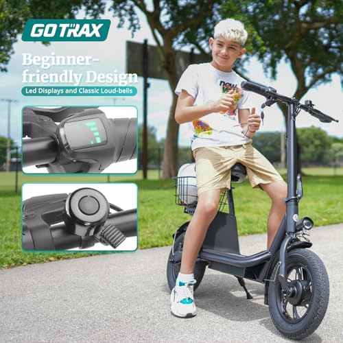 Image of Gotrax A5 12 inch Electric Scooter with Seat for Adults & Teens, 15.5-Mi Range | 15.5mph Speed by 400W Rated Motor, Rear Shocks, Wider Deck, Pneumatic Tire, Dual Brakes, Adjustable Seat, Foldable, White