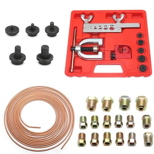 CISSIYOG Kit de Herramientas para Abocardar Tubos de Freno 3/16&1/4&5/16&3/8&1/2 with CT-127A Cortad