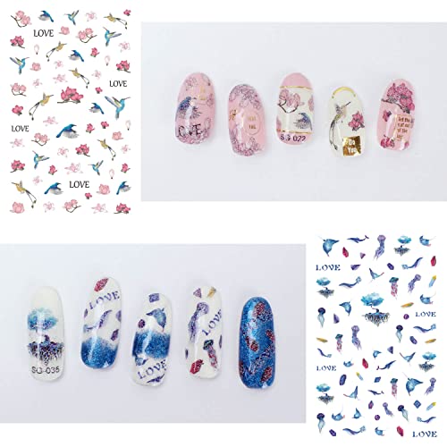 Yarlilyan 7 Sheets Kids Funny Nail Sticker For Little Girls Women, Diy 3D Art Decals Including Flowers Birds Diamonds Rainbow Holiday Variety Pack Polish Self Adhesive Decor Set, 2.4'' X 3.6'' #TOP3