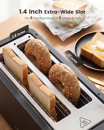 Image of 4 Slice Toaster, Long Slot Touch Screen Retro Toaster with Digital Countdown, Extra-Wide Slots for Bagels & Artisan Bread, 6 Browning Levels, 5 Bread Modes, Defrost Reheat Cancel, Stainless Steel
