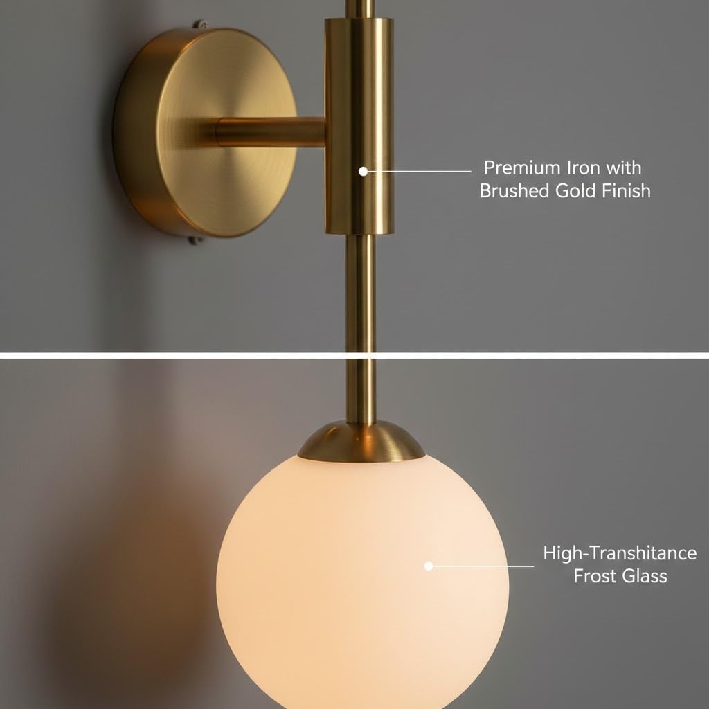 Wall Light, Gold Long Stem Wall Sconce, Minimalist Bedside Wall Lamp for Bedroom, Living Room, TV Wall, Hallway, Entryway, Nordic Fixture, Apartment Loft, Hotel, Corridor Parlor