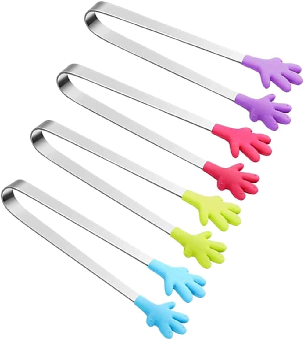 Kitchen Cooking Tongs,4pcs Silicone Mini Tongs Stainless Steel Sugar Tongs Kitchen Tongs Gadgets