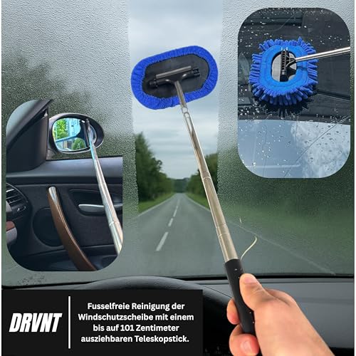 DRVNT Windschutzscheiben Teleskop Reiniger Auto Innen & Außen 3 in 1 Auto ausziehbarer Innenreiniger - Scheibenreiniger zum Entnebeln, Abziehen und Wischen beschlagener Scheiben