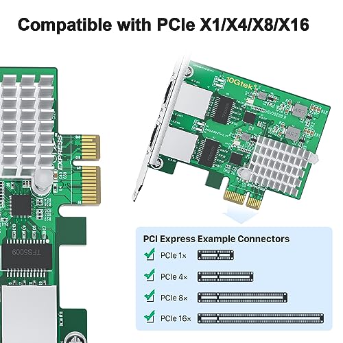 Image of 10Gtek 100M /1000M /2.5G NIC Network Card, Dual RJ-45 Port, with Realtek RTL8125BG Controller, Support Windows /Windows Server /Linux /Ubuntu /Centos /Vmware