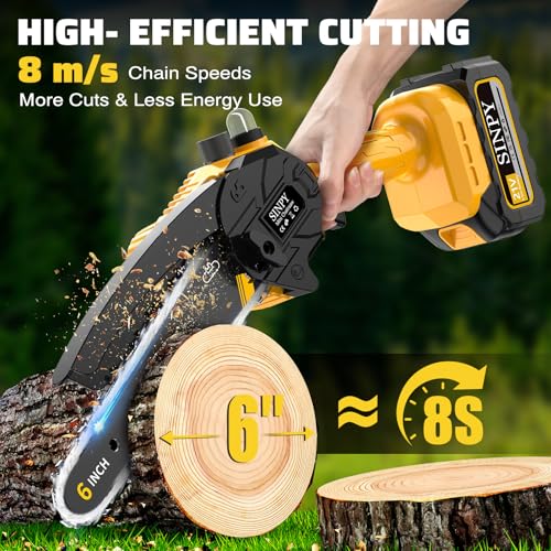 Miniatura 3 de Sinpy 8000mah Mini Motosierra Bateria, 6 Pulgadas Motosierra Eléctrica Pequeña Sierra Electrica Podar Arboles Inalámbrica Con Cadena De Acero Al Manganeso De Mano Y Engrasador Automático