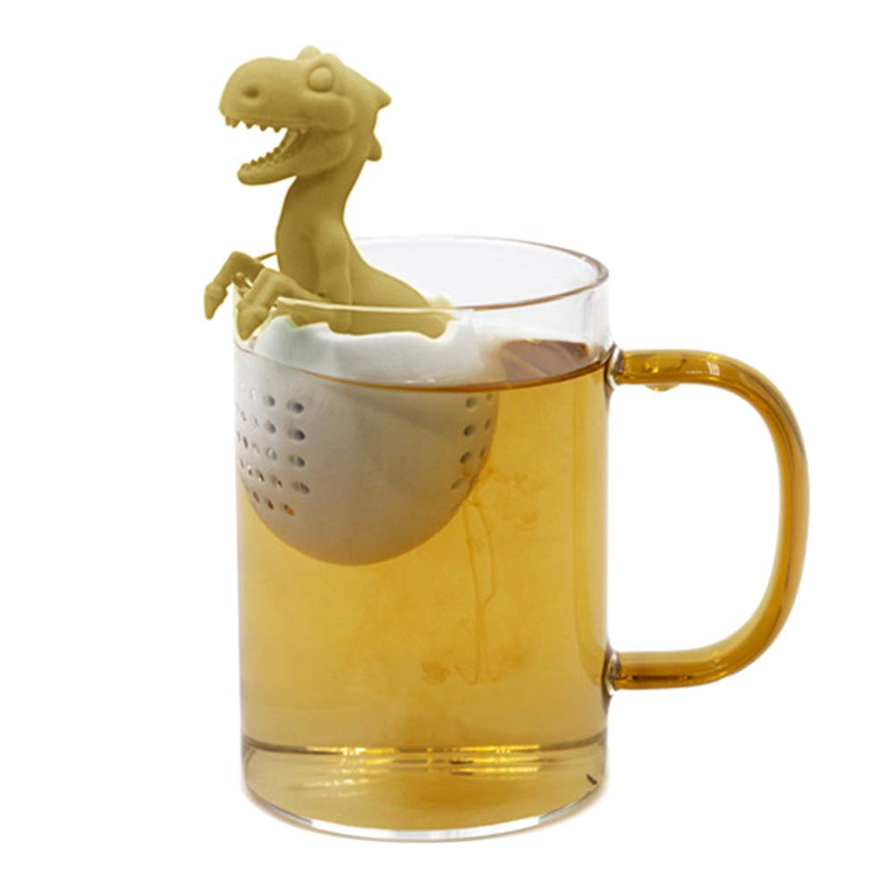 ANGGREK Silicone Tea Strainer Leak Dinosaur Tea Infuser Funny Dinosaur Strainer for Loose with High Temperature Resistance -40? to 250? Flexible Easy Dishwasher Microwave (Yellow)