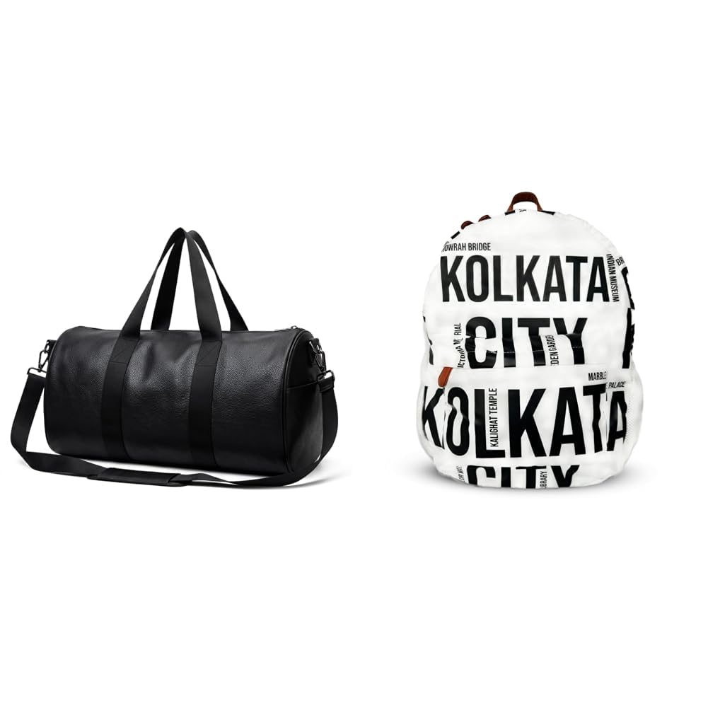 Waterproof Genuine Leatherette Gym Bag Duffel Bag for Men and Women, Heavy Duty Medium + Air Backpack White Kolkata City Print 20L Lightweight Waterproof Anti-Theft Nylon Laptop-image-32